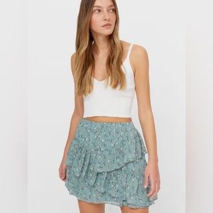 Stradivarius lace up ruffle mini skirt in grunge floral print